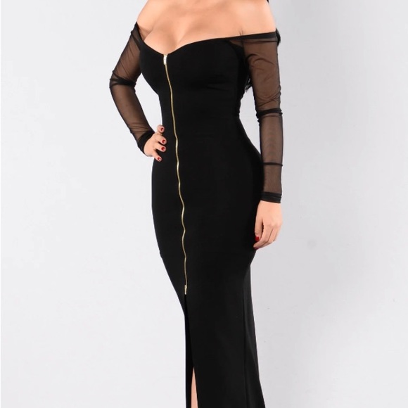 morticia dress fashion nova Mortisha Dress – Black Halter Maxi Dress with Mesh Inset 2XL / Black main image 0